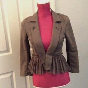 Free People Army Green Military Style Peplum Ruffle Jacket